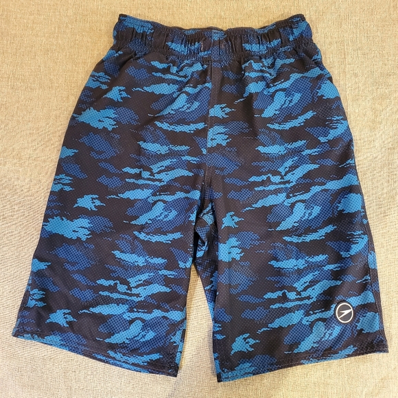 Speedo Boys Swim Trunk Board Short Blue Navy Camo Size M 10 12 - Picture 1 of 7